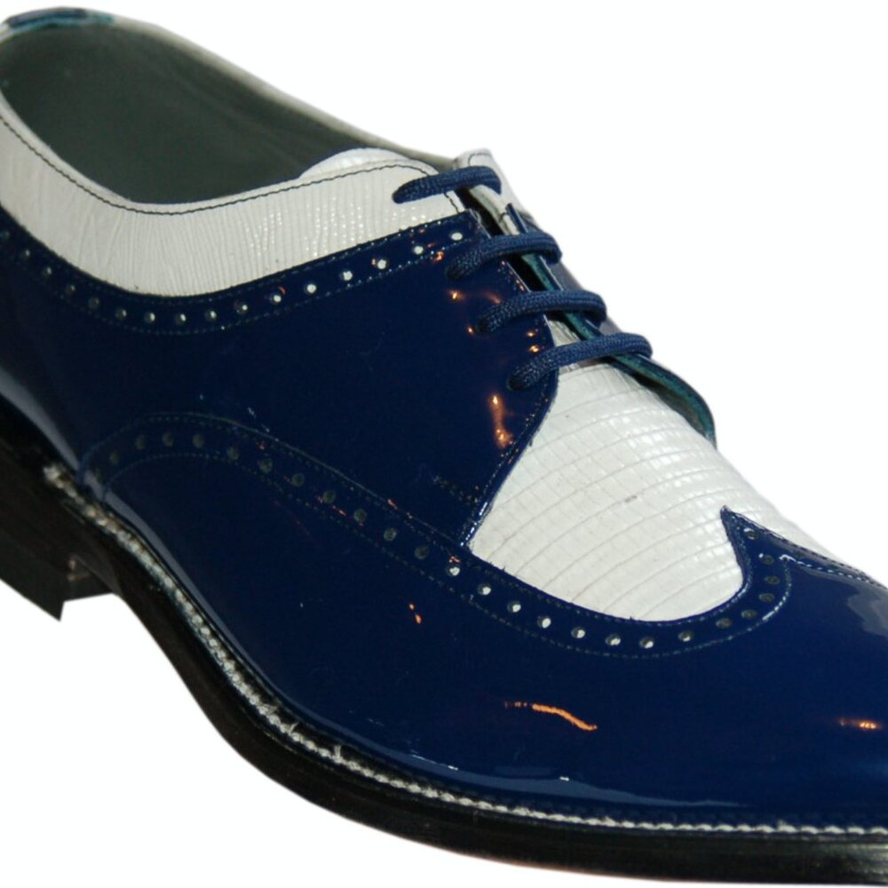 New Stacy Baldwin Spectator Royal Blue and White Leather Wingtip Shoes